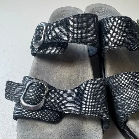 Sale $5 Dansko Sophie Black Metallic Slide Womens EU 42 Leather Sandals - Picture 9 of 11